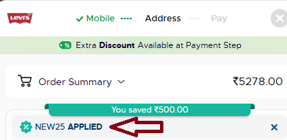Coupon verification screenshot on Levis