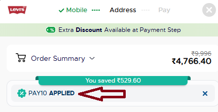 Coupon verification screenshot on Levis