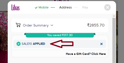 Coupon verification screenshot on Libas