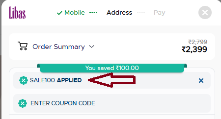 Coupon verification screenshot on Libas