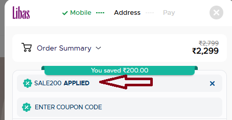 Coupon verification screenshot on Libas