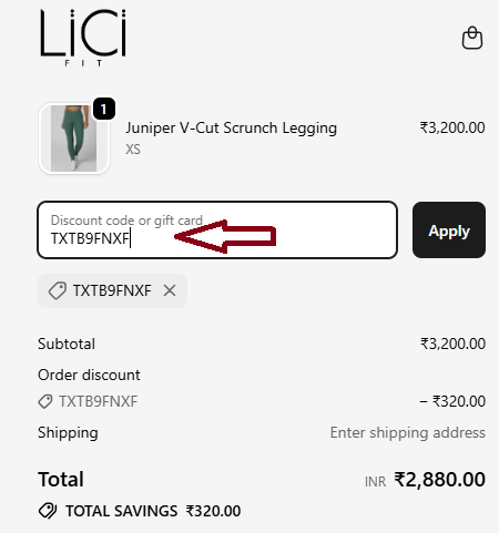 Coupon verification screenshot on Lici Fit