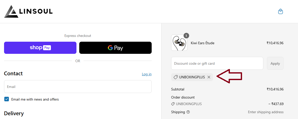 Coupon verification screenshot on Linsoul