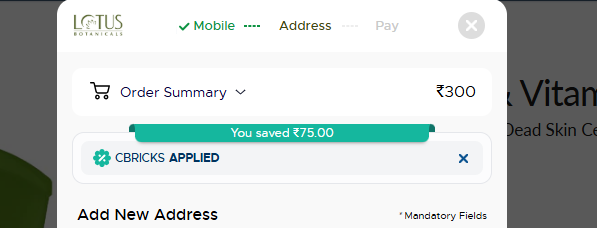 Coupon verification screenshot on Lotus Botanicals