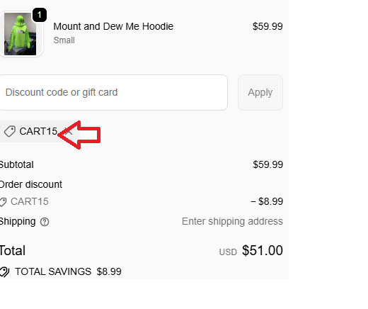 Coupon verification screenshot on Luckless Outfitters