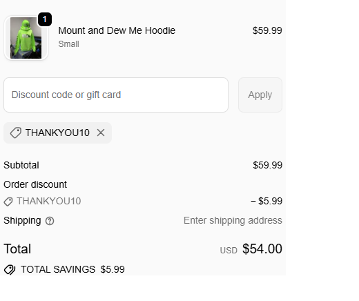 Coupon verification screenshot on Luckless Outfitters