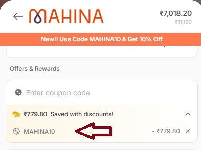 Coupon verification screenshot on Mahina