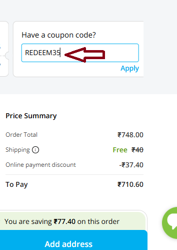 Coupon verification screenshot on Mamaearth