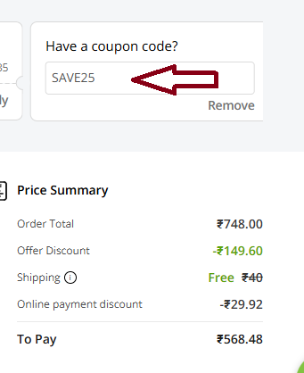 Coupon verification screenshot on Mamaearth