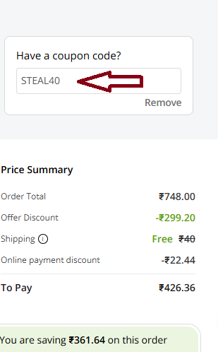 Coupon verification screenshot on Mamaearth