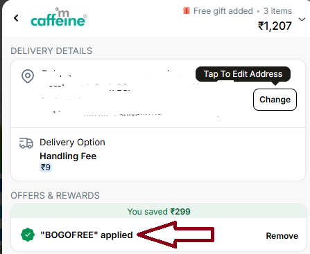 Coupon verification screenshot on MCaffeine