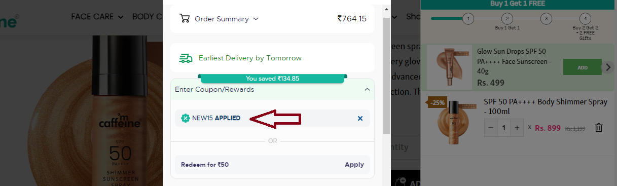 Coupon verification screenshot on MCaffeine