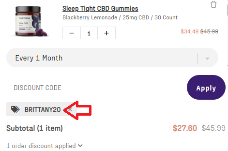 Coupon verification screenshot on Medterra