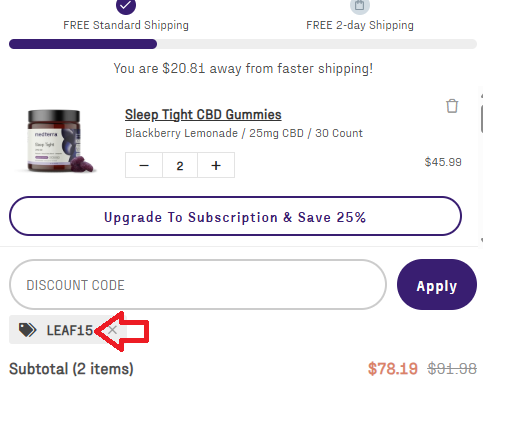 Coupon verification screenshot on Medterra