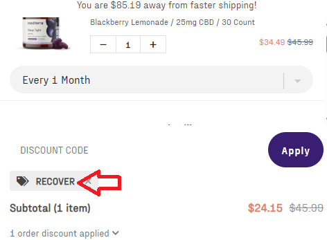 Coupon verification screenshot on Medterra