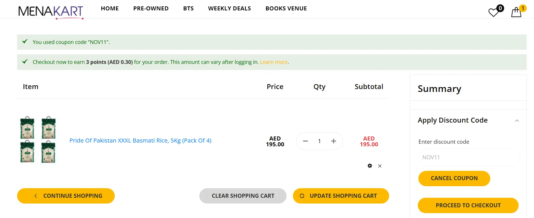 Coupon verification screenshot on Menakart