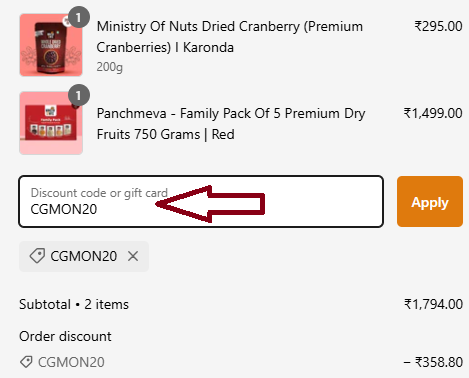 Coupon verification screenshot on Ministry Of Nuts