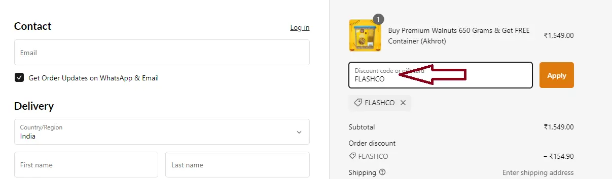 Coupon verification screenshot on Ministry Of Nuts