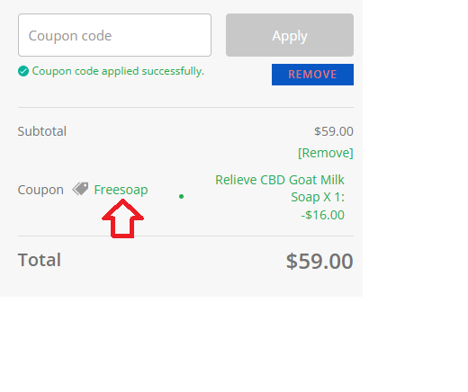 Coupon verification screenshot on Mission Farms CBD