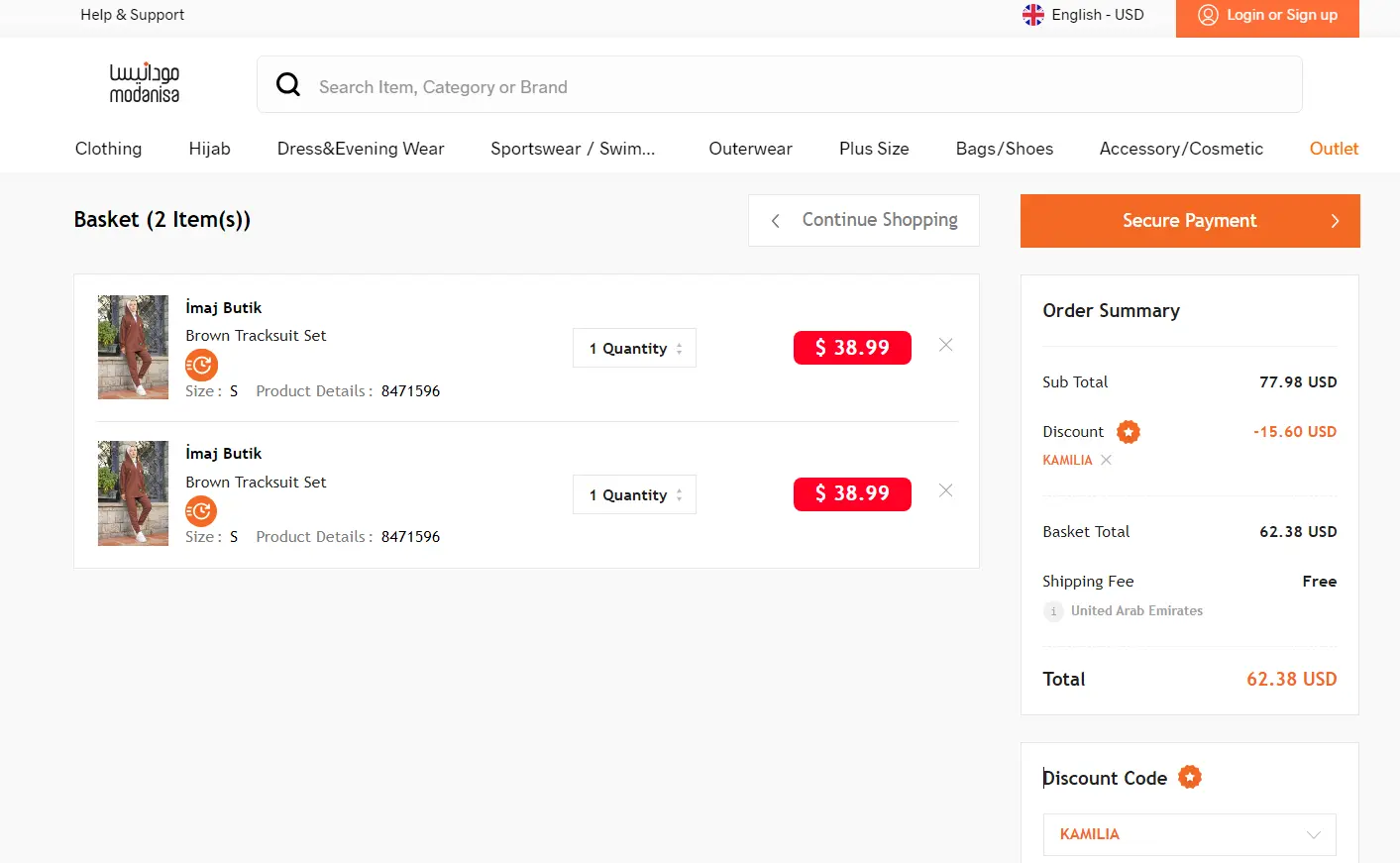 Coupon verification screenshot on Modanisa