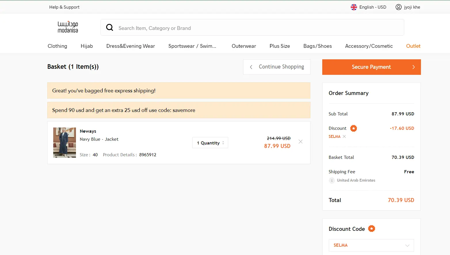 Coupon verification screenshot on Modanisa