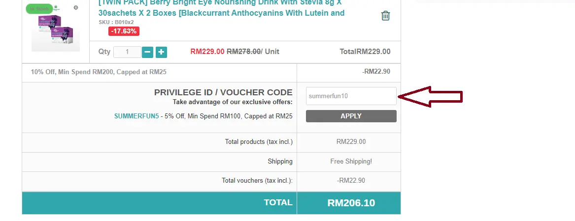 Coupon verification screenshot on Motherhood