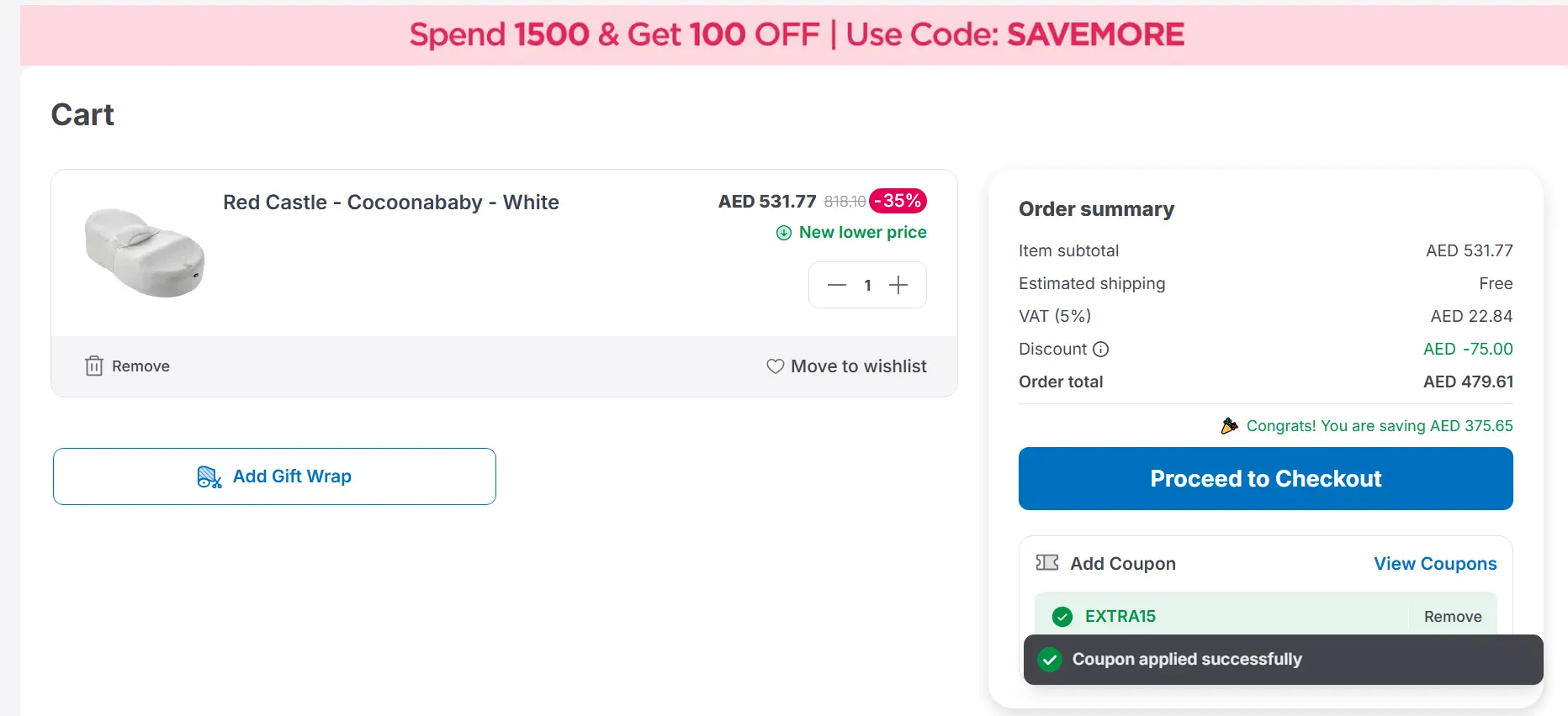 Coupon verification screenshot on Mumzworld