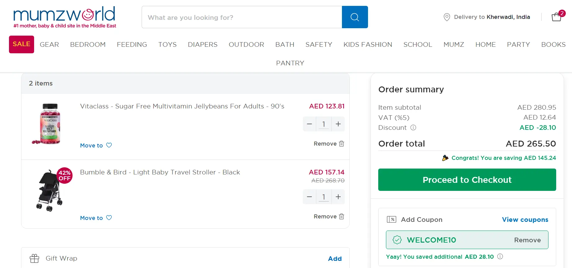 Coupon verification screenshot on Mumzworld