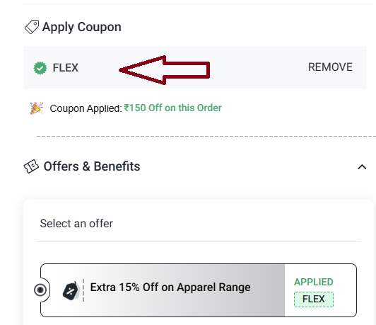 Coupon verification screenshot on MuscleBlaze