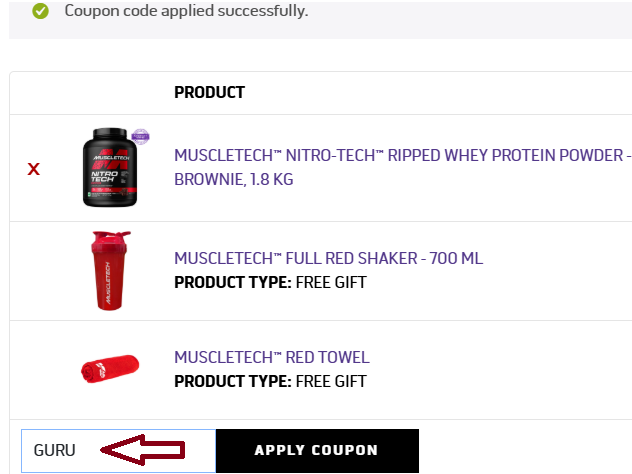 Coupon verification screenshot on MuscleTech