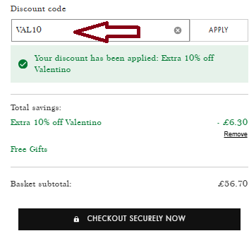 Coupon verification screenshot on MyBag