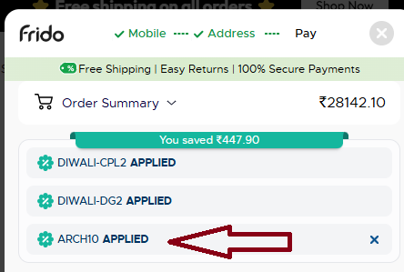 Coupon verification screenshot on MyFrido