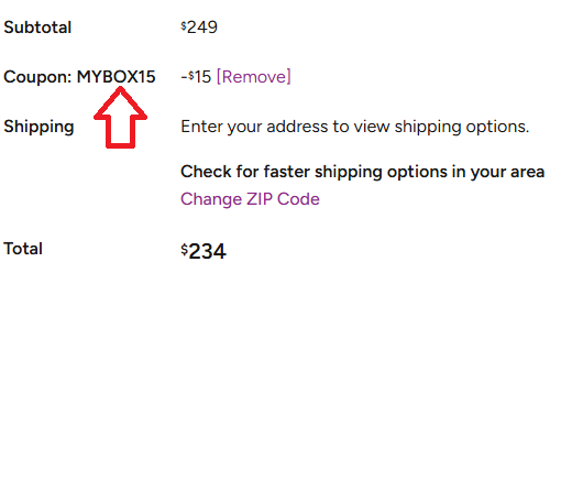Coupon verification screenshot on MyLab Box