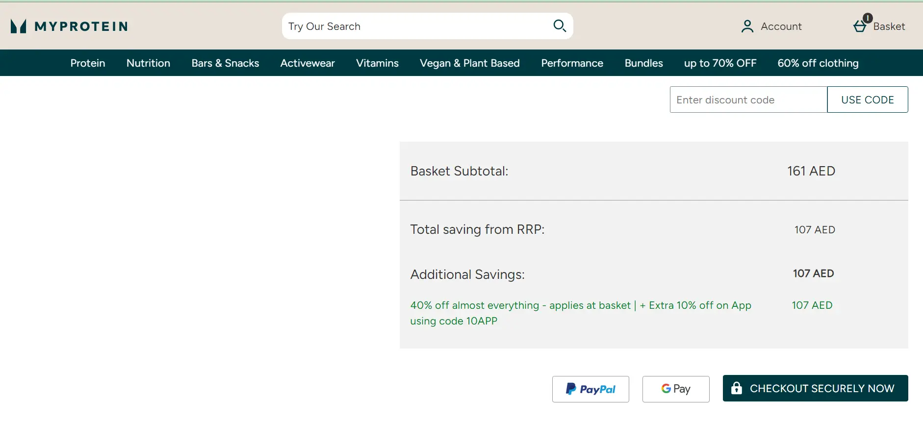 Coupon verification screenshot on MyProtein