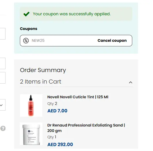 Coupon verification screenshot on Nazih