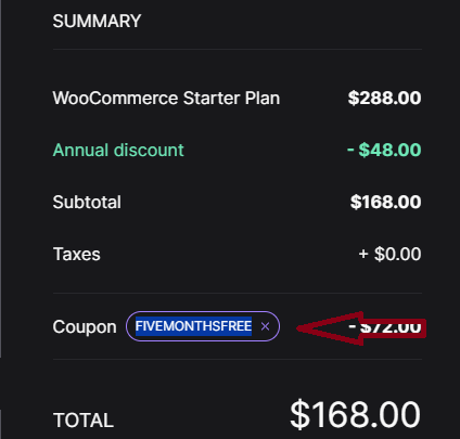 Screenshot of tested coupon for Nexcess