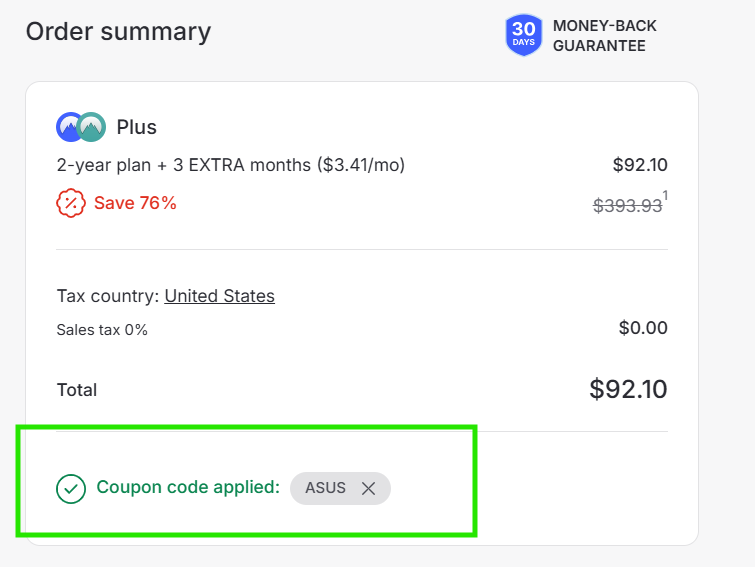 Coupon verification screenshot on NordVPN
