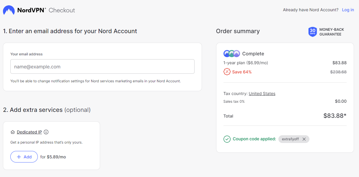 Coupon verification screenshot on NordVPN