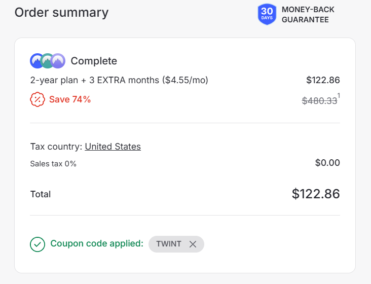 Screenshot of tested coupon for NordVPN