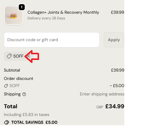 Coupon verification screenshot on Nourished