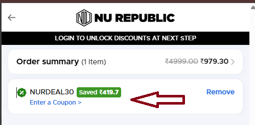 Coupon verification screenshot on Nu Republic