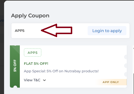 Coupon verification screenshot on Nutrabay