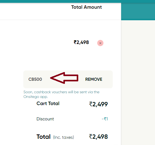 Coupon verification screenshot on Onsitego
