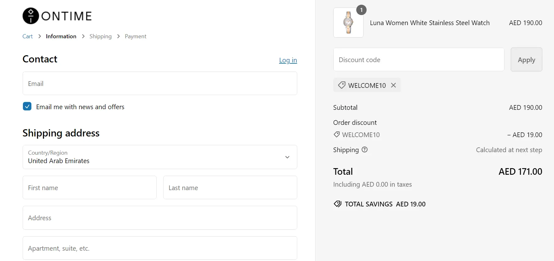 Coupon verification screenshot on Ontime