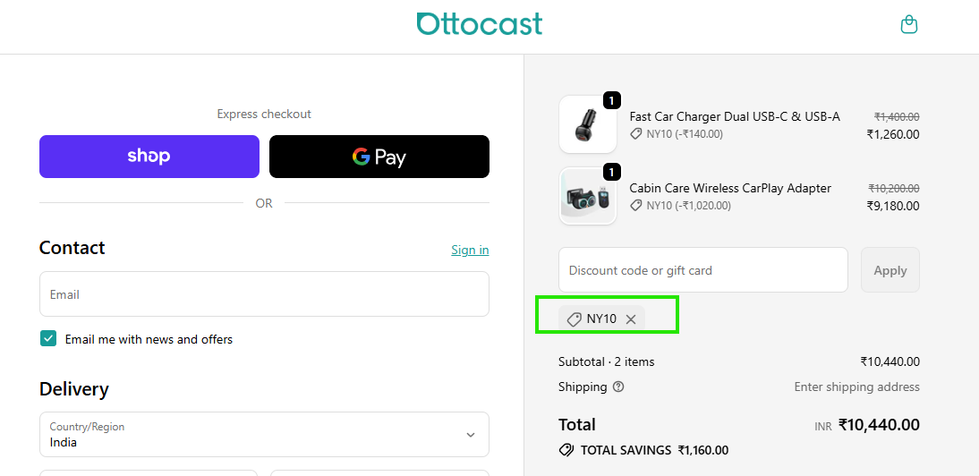Coupon verification screenshot on Ottocast