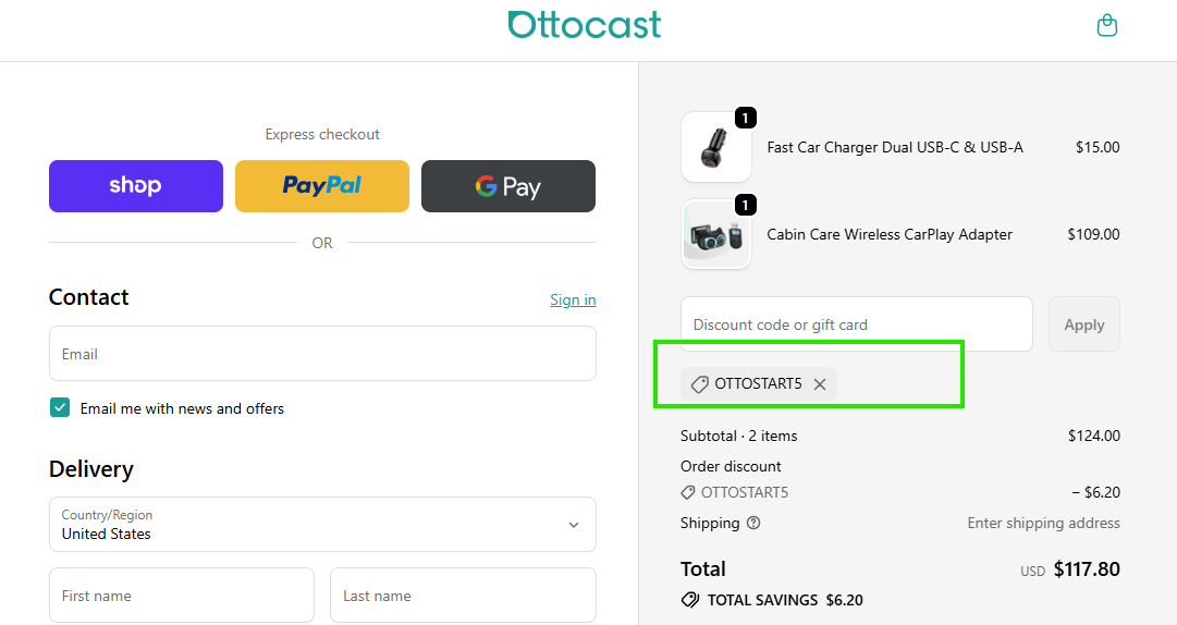 Coupon verification screenshot on Ottocast