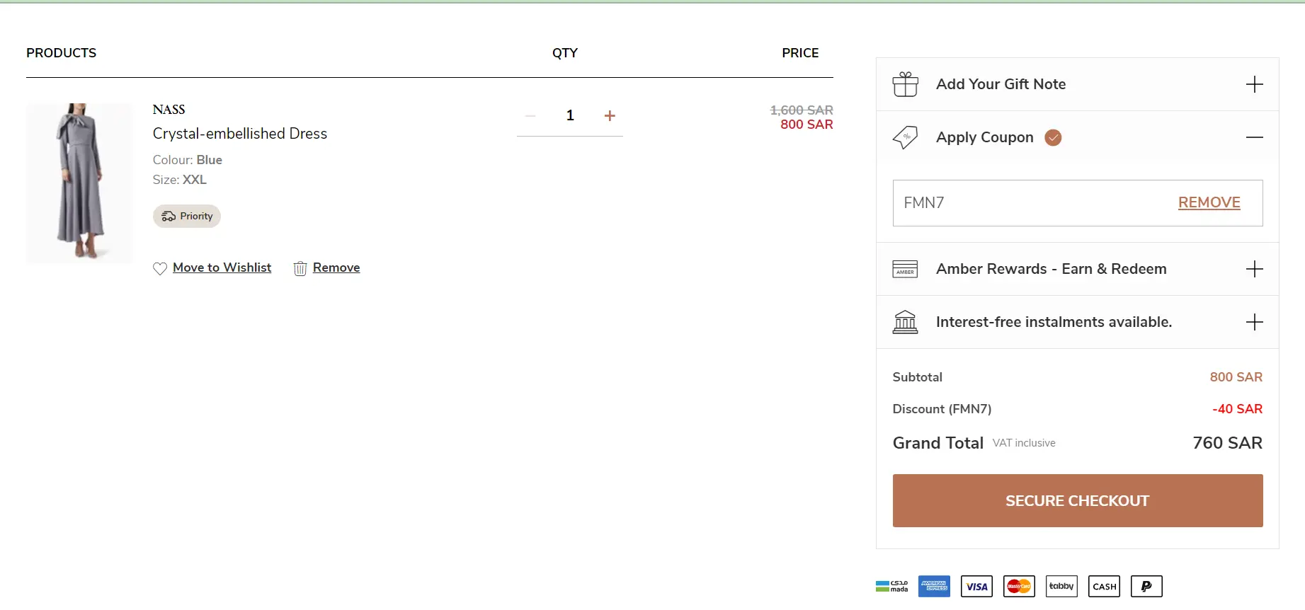 Coupon verification screenshot on Ounass
