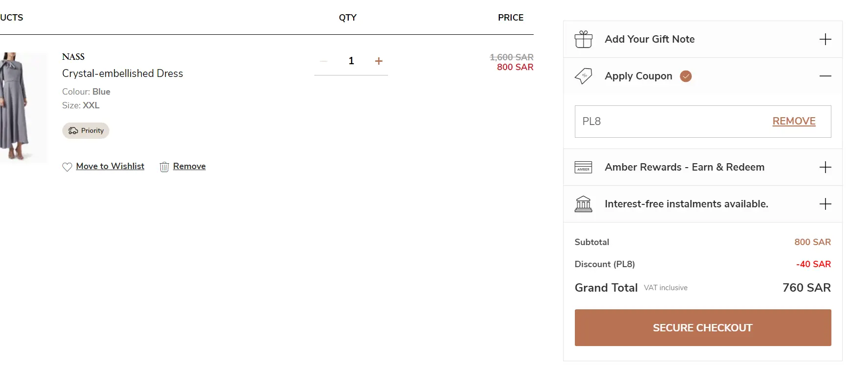 Coupon verification screenshot on Ounass