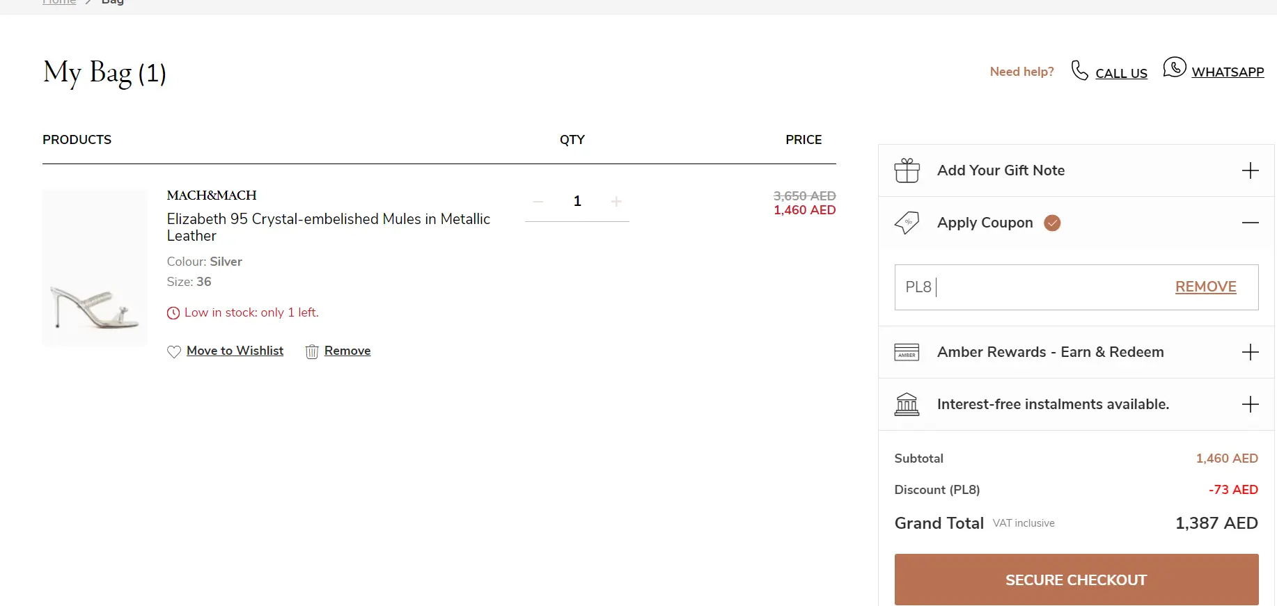 Screenshot of tested coupon for Ounass