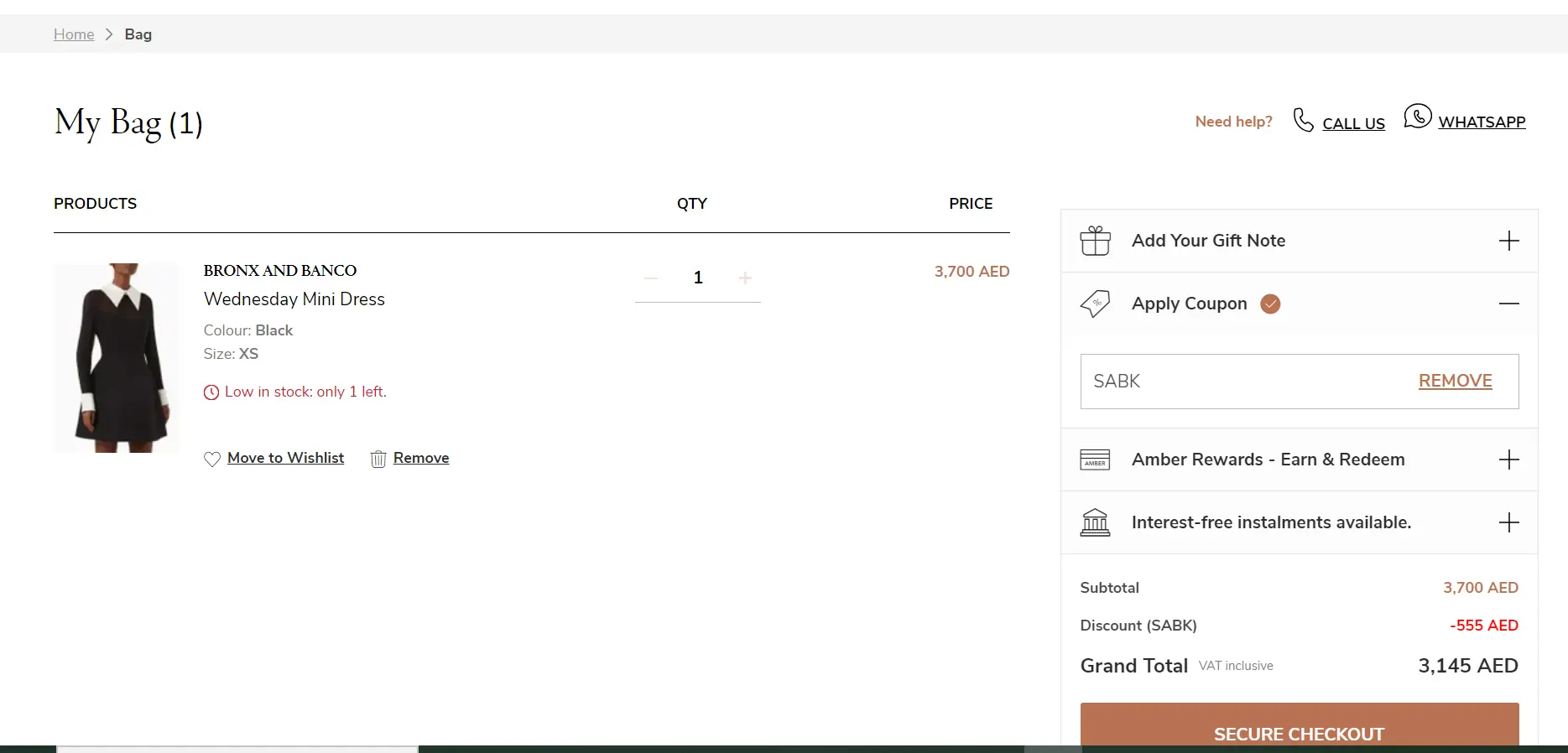 Coupon verification screenshot on Ounass